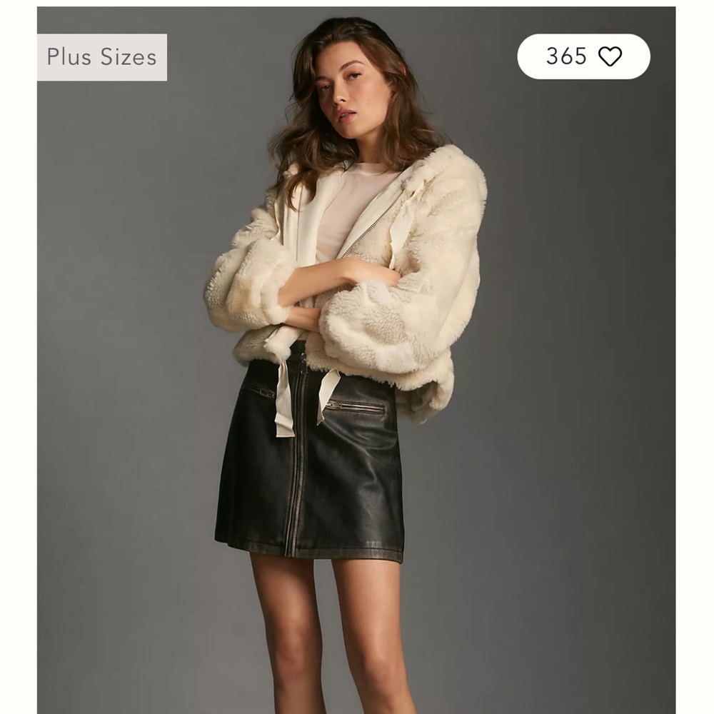 By Anthropologie Cropped Faux Fur Hoodie Jacket